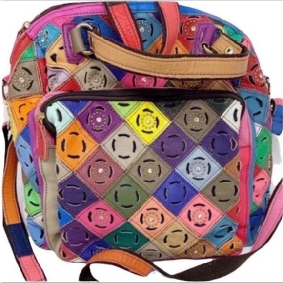 Leather Diamond quilt pattern boho bag NEW - Picture 4 of 9